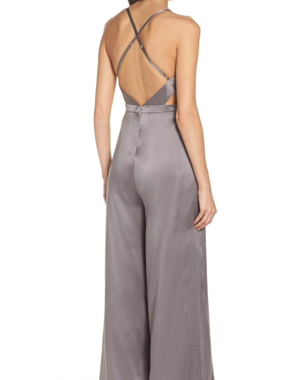 FAME AND PARTNERS The Armelle Wide Leg Shimmery Silver JUMPSUIT MID GREY(Z) - Picture 2 of 14